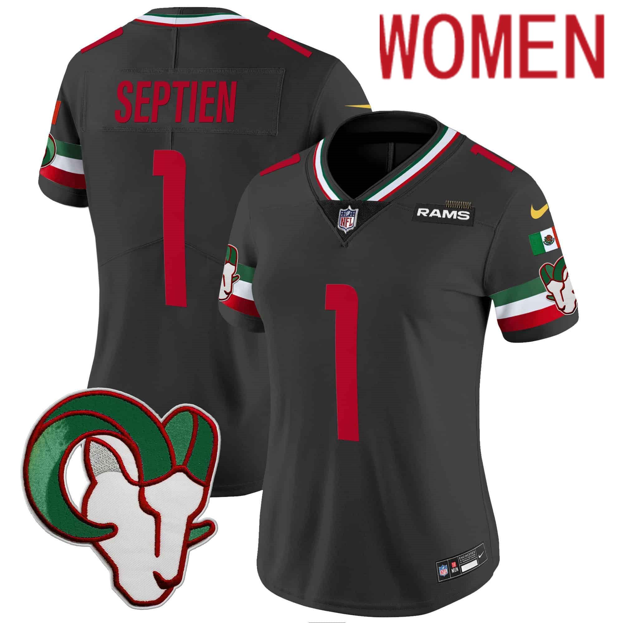 Women Los Angeles Rams 1 Septien Black 2024 Nike Mexico Vapor Limited NFL Jersey
